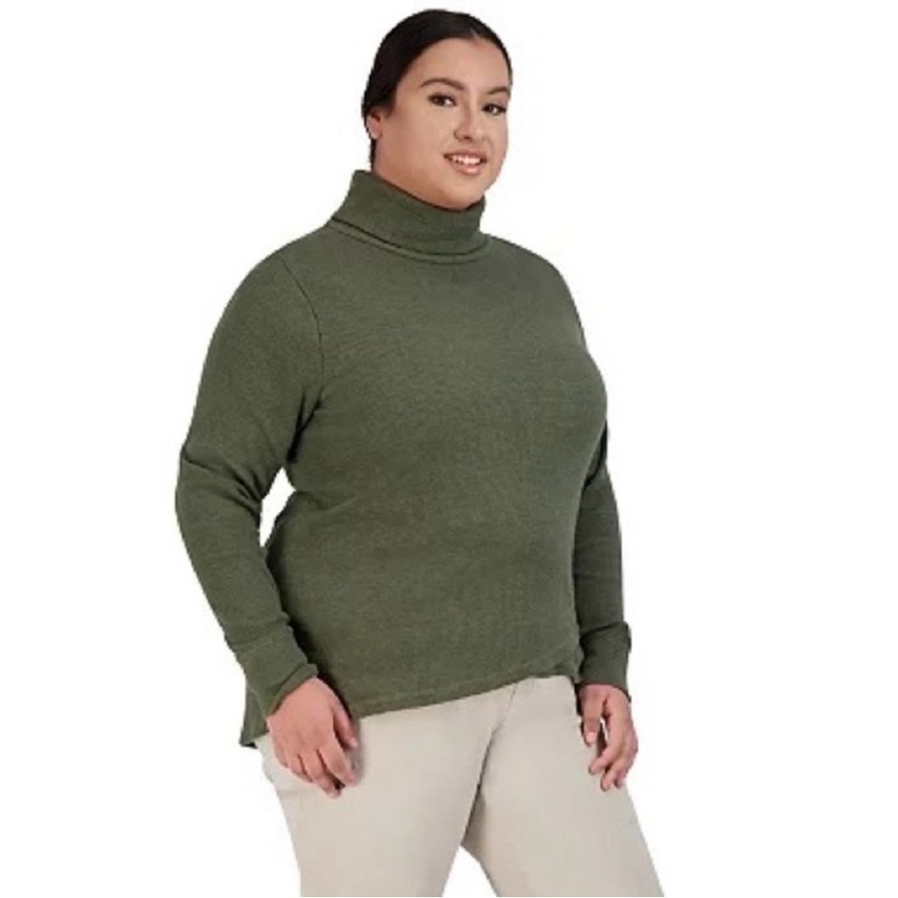 Eddie Bauer Myriad Turtleneck Thermal Knit Top Long Sleeve Heather Green Size 1X